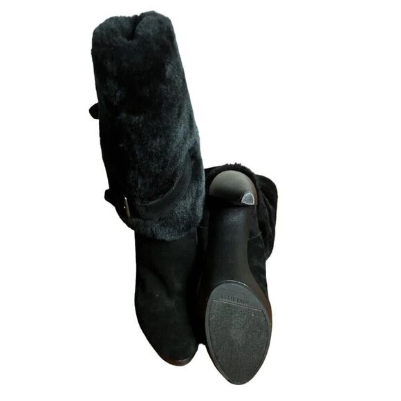 Nine West Priska Suede Platform Faux Fur Black Booties Boots Heeled US Size 7.5M - Picture 9 of 13